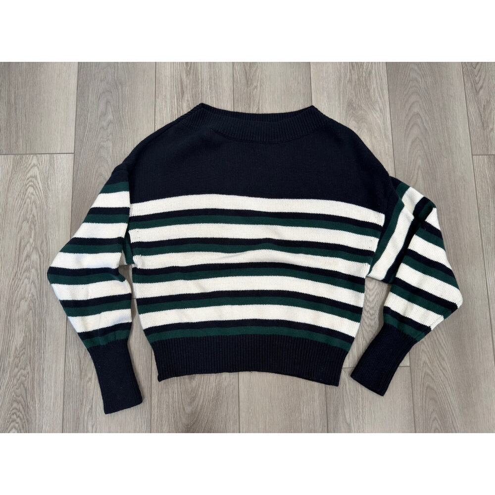 Madewell Navy Stripped Crewneck Cotton Casual Drop Shoulders Cozy Sweater M